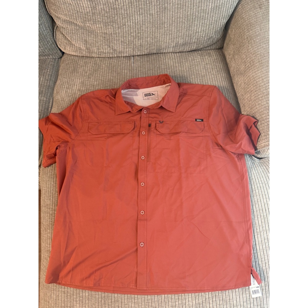 Eddie Bauer Mens XXL Short Sleeve Ripstop Fishing Hiking Shirt Orange